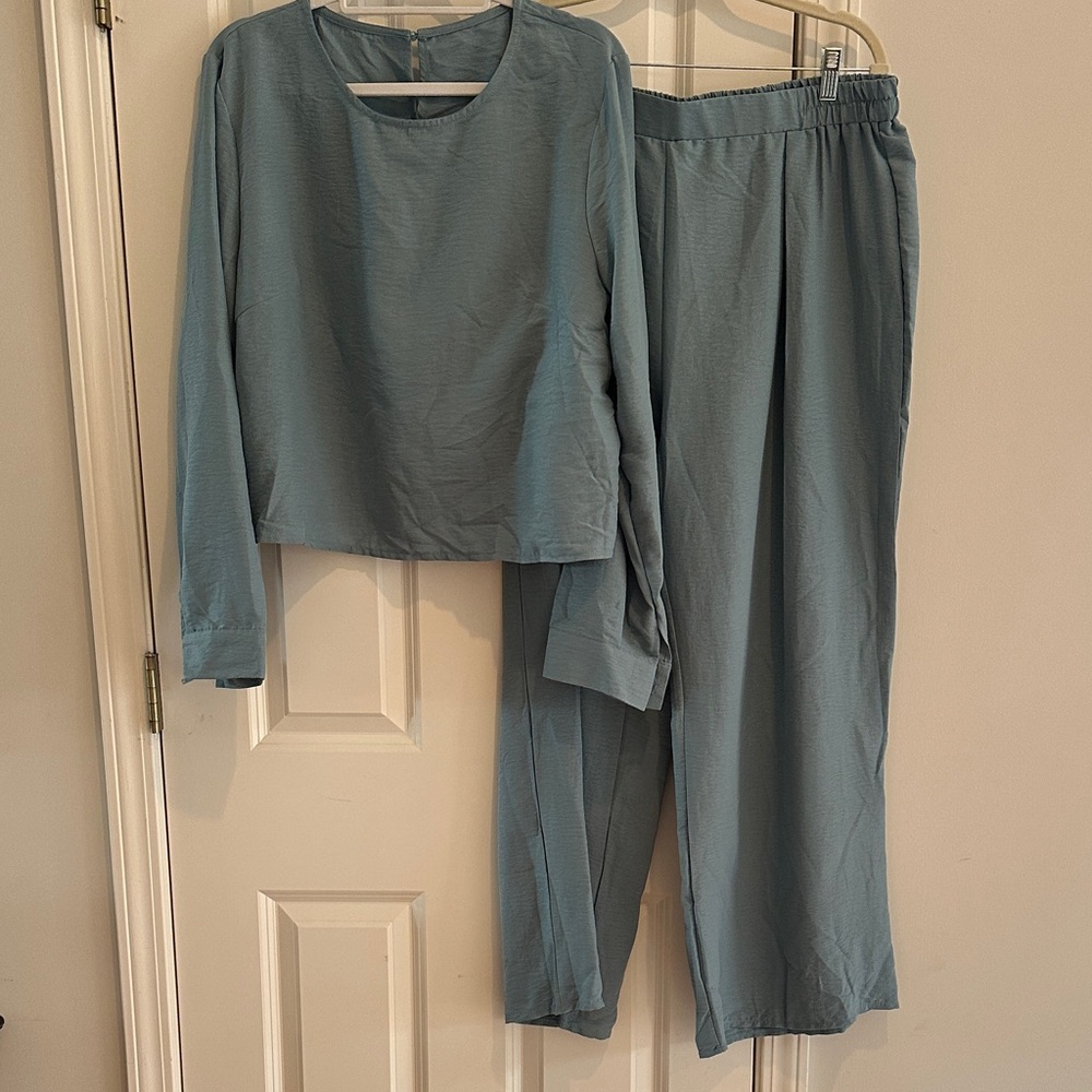 Women's Light Blue Two-Piece Jumpsuit Set